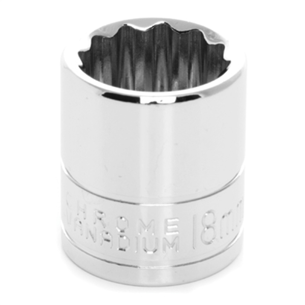 Performance Tool Chrome Socket, 3/8" Drive, 18mm, 12 Point, Shallow W38818